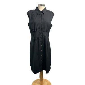 Theory Sleeveless Cotton Stretch Spandex Buttoned Down Black Shirt Dress Sz.12